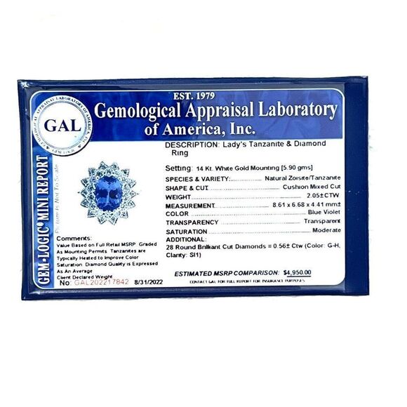 Natural Tanzanite Diamond Ring 6.5 14k W Gold 2.61 TCW Certified $4,950 217842 - Picture 13 of 16